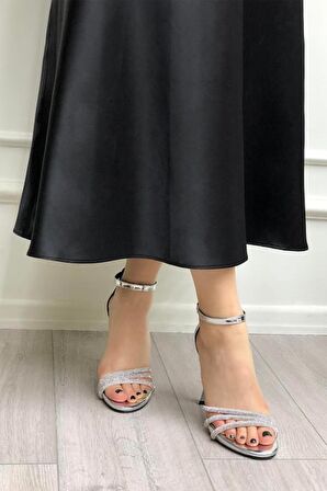 Feles Üç Şerit Taş Detaylı Platform 11 cm İnce Topuklu Kadın Ayakkabı