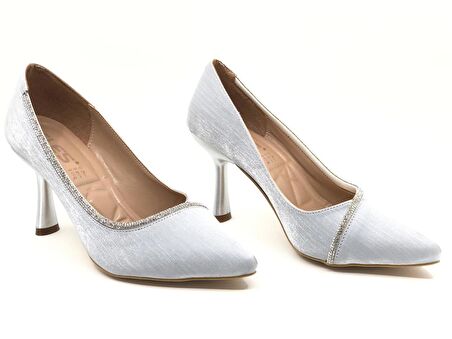Feles Şerit Taş Detaylı Stiletto Kadın Topuklu Ayakkabı