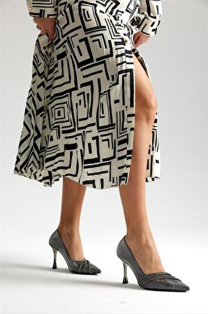 Feles Üç Şerit Taş Detaylı Saten Stiletto Abiye Kadın Topuklu Ayakkabı