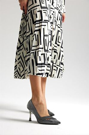 Feles Üç Şerit Taş Detaylı Saten Stiletto Abiye Kadın Topuklu Ayakkabı