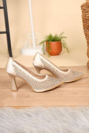 Feles Taş Dantel Detaylı Sindirella Ayakkabısı Kadın Stiletto Topuklu Ayakkabı