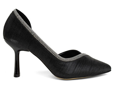 Feles Kadeh Topuk Saten Şerit Taşlı Stiletto Kadın Topuklu Ayakkabı