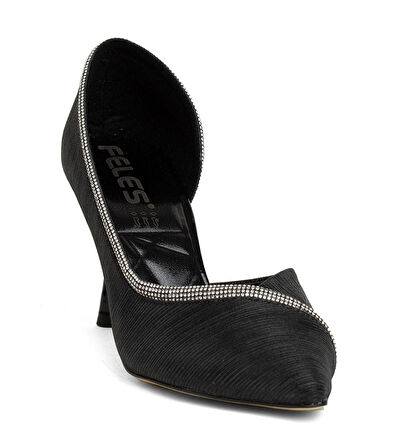 Feles Kadeh Topuk Saten Şerit Taşlı Stiletto Kadın Topuklu Ayakkabı