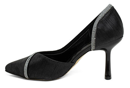 Feles Kadeh Topuk Saten Şerit Taşlı Stiletto Kadın Topuklu Ayakkabı