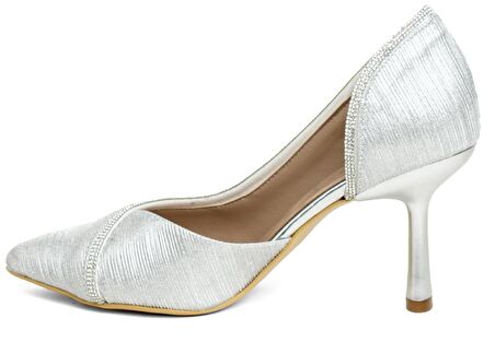 Feles Kadeh Topuk Saten Şerit Taşlı Stiletto Kadın Topuklu Ayakkabı