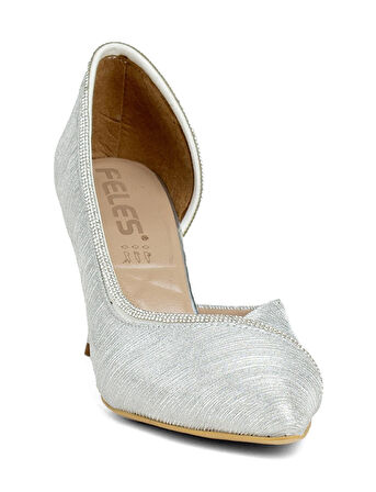 Feles Kadeh Topuk Saten Şerit Taşlı Stiletto Kadın Topuklu Ayakkabı