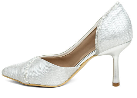 Feles Kadeh Topuk Saten Şerit Taşlı Stiletto Kadın Topuklu Ayakkabı