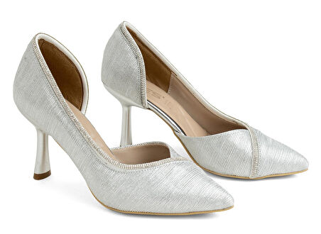 Feles Kadeh Topuk Saten Şerit Taşlı Stiletto Kadın Topuklu Ayakkabı