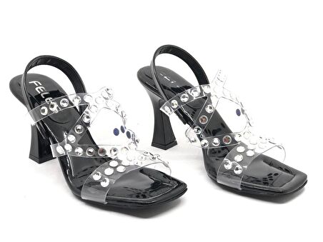 Feles Çapraz Şeffaf Taş Detaylı Topuklu Kadın Abiye Ayakkabı