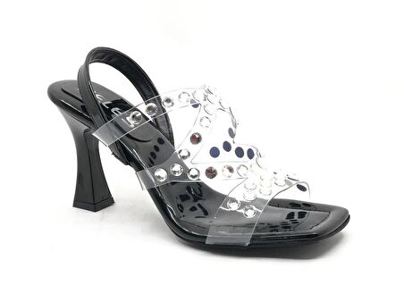 Feles Çapraz Şeffaf Taş Detaylı Topuklu Kadın Abiye Ayakkabı