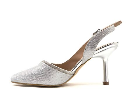Feles Saten Şerit Taşlı Arkası Açık Stiletto Kadın Topuklu Ayakkabı