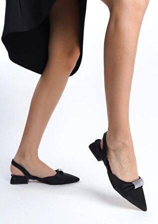 Feles Taş Detaylı Saten Babet Ayakkabı Kadın Babet