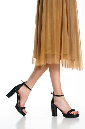 Feles 20mm.platform Taşlı Tek Bant Bilekten Tokalı Abiye Kadın Ayakkabı