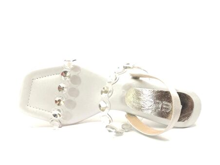 Feles Saten Şeffaf Taş Detaylı Topuklu Kadın Abiye Ayakkabı