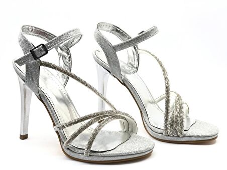 Feles Şerit Taş Detaylı 11 cm Topuklu Kadın Abiye Ayakkabı