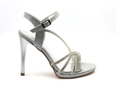 Feles Şerit Taş Detaylı 11 cm Topuklu Kadın Abiye Ayakkabı