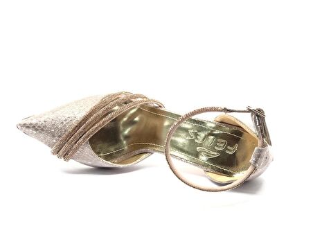 Feles Bilek Bağlı Üç Şerit Taş Detaylı Topuklu Stiletto Kadın Ayakkabı