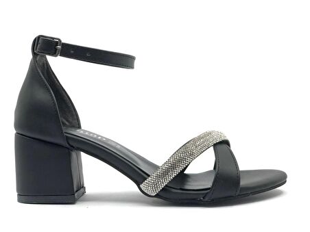 Mehtap Çapraz Çift Şerit Taşlı 5 cm Kadın Topuklu Ayakkabı