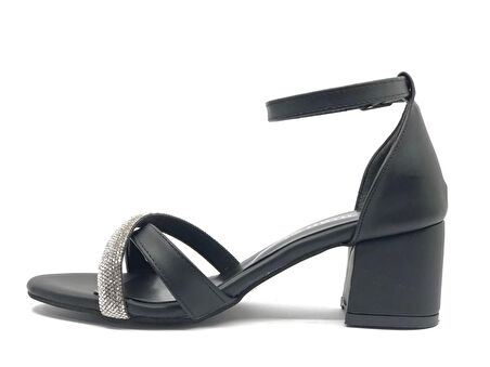 Mehtap Çapraz Çift Şerit Taşlı 5 cm Kadın Topuklu Ayakkabı