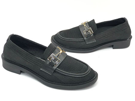 Feles Toka Detaylı Triko Loafer Kadın Babet Ayakkabı