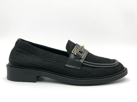 Feles Toka Detaylı Triko Loafer Kadın Babet Ayakkabı