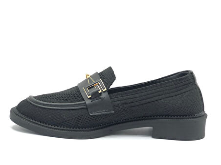 Feles Toka Detaylı Triko Loafer Kadın Babet Ayakkabı