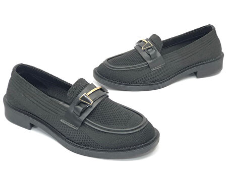 Feles Toka Detaylı Triko Loafer Kadın Babet Ayakkabı