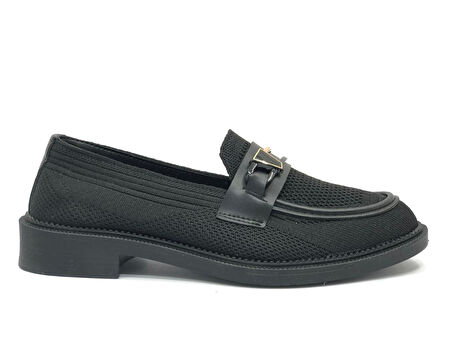 Feles Toka Detaylı Triko Loafer Kadın Babet Ayakkabı