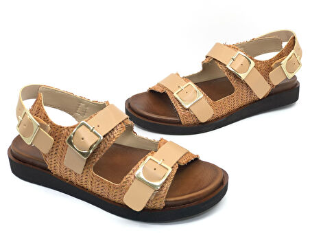 Feles Ortapedik Taban Hasır Detaylı Kadın Sandalet