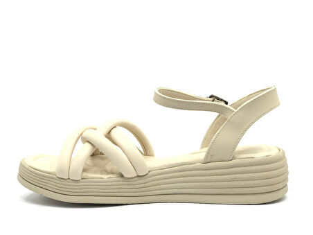 Feles Düz Taban Çapraz Detaylı Kadın Sandalet