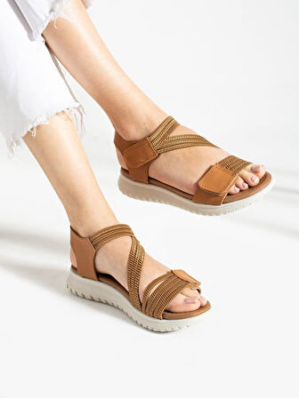 Feles Günlük Cırtlı Fuspet Taban Rahat Ortopedik Kadın Sandalet