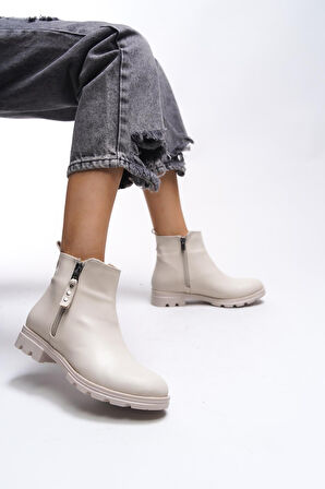 Mehtap Çift Fermuarlı Düz Kaymaz Taban Kadın Bot