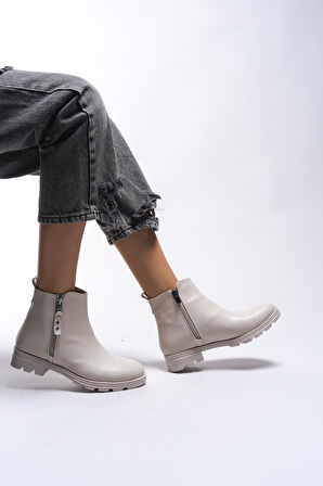 Mehtap Çift Fermuarlı Düz Kaymaz Taban Kadın Bot