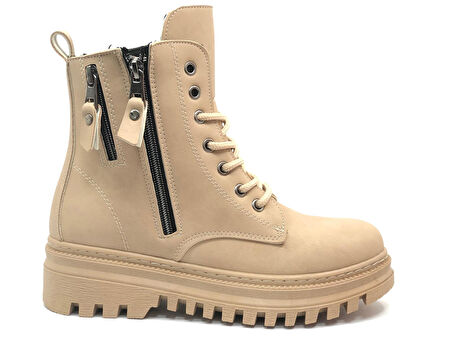 Mehtap Çift Fermuar Detaylı Kaymaz Taban Kadın Kısa Postal Bot