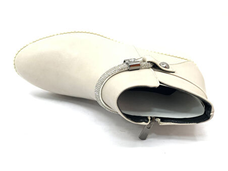 Mehtap Önü Taş Detaylı Düz Kaymaz Taban Kadın Bot