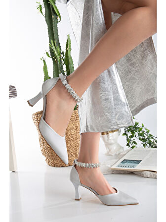 Seribo Bilek Taş Detaylı Arkası Açık Stiletto Kadın Topuklu Ayakkabı