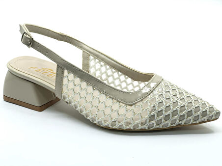 Seribo Dantel Taş Detaylı Kısa Topuklu Arkası Açık Kadın Babet Ayakkabı