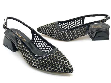 Seribo Dantel Taş Detaylı Kısa Topuklu Arkası Açık Kadın Babet Ayakkabı