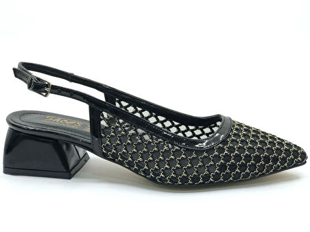 Seribo Dantel Taş Detaylı Kısa Topuklu Arkası Açık Kadın Babet Ayakkabı