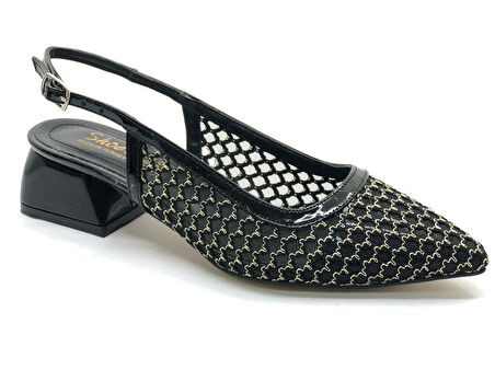 Seribo Dantel Taş Detaylı Kısa Topuklu Arkası Açık Kadın Babet Ayakkabı