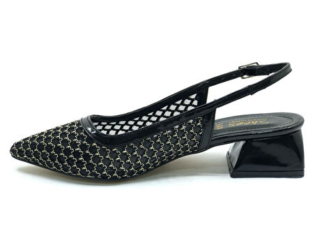 Seribo Dantel Taş Detaylı Kısa Topuklu Arkası Açık Kadın Babet Ayakkabı