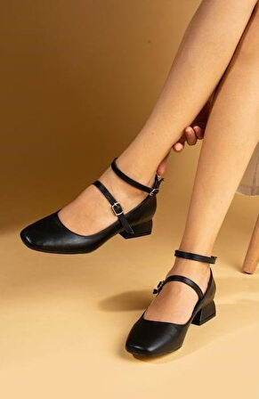 Seribo Çift Toka Detaylı Kısa Topuklu Kadın Babet Ayakkabı