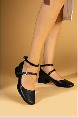 Seribo Çift Toka Detaylı Kısa Topuklu Kadın Babet Ayakkabı