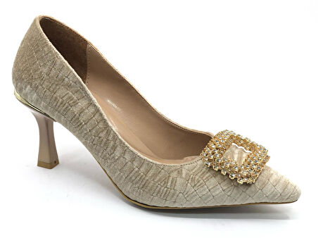 Feles Kadife Taş Toka Detaylı Stiletto Kadın Topuklu Ayakkabı