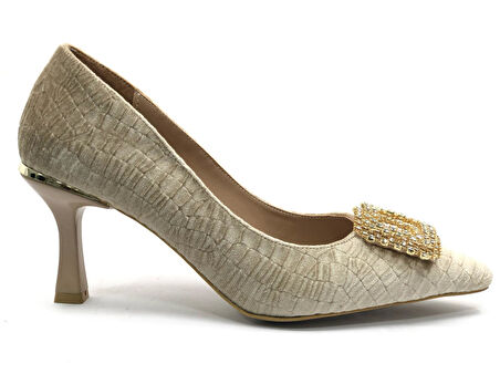 Feles Kadife Taş Toka Detaylı Stiletto Kadın Topuklu Ayakkabı