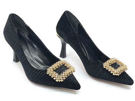 Feles Kadife Taş Toka Detaylı Stiletto Kadın Topuklu Ayakkabı