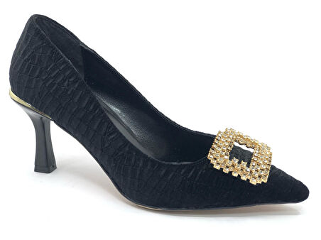 Feles Kadife Taş Toka Detaylı Stiletto Kadın Topuklu Ayakkabı