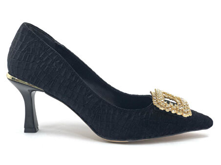 Feles Kadife Taş Toka Detaylı Stiletto Kadın Topuklu Ayakkabı