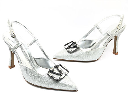 Feles V Toka Detaylı Arkası Açık Stiletto Kadın Topuklu Ayakkabı