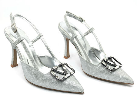 Feles V Toka Detaylı Arkası Açık Stiletto Kadın Topuklu Ayakkabı